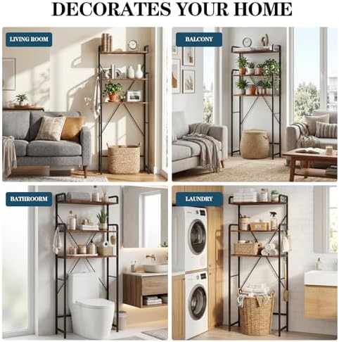 Over The Toilet Storage Cabinet, Freestanding Bathroom Shelf with Hooks - Image 5