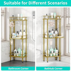 HapiRm Standing Corner Shower Caddy - 3 Tier Corner Shower Organizer with Soap Holder, Rustproof Stainless Steel Bathroom Shelf with 4 Hooks, Gold - Image 4