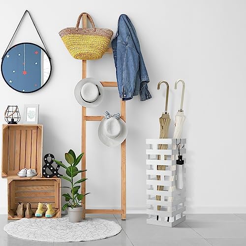 Tudomro Umbrella Stands for Entryway Large Metal Umbrella Holder 6.3 x 5.5 x 16.5 Inches with Removable Water Tray and Hooks Decor Freestanding Rectangular Storage Hollow Rack for Home Office (White) - Image 6