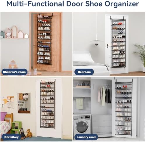 Whitmor 36 Pair Over the Door Shoe Rack,12 Tier Hanging Shoe Organizer with Metal Frame & Mesh Shelves, Heavy Duty Shoe Storage Holder for Door, 74" H x 21.7" W x 7.5" D, Gunmetal Gray - Image 7