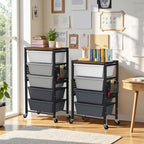 Rolling Cart with 5 Drawers, Plastic Drawer Storage Carts with Wheels & Wooden Tabletop, Metal Utility Cart with Pegboards, Office Living Room Classroom Craft Organization and Storage, Dark Grey - Image 2