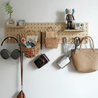 Wooden Pegboard Modular Display Organization Storage Wall Hooks Shelf (Birch Colored Finish-B) - Image 2
