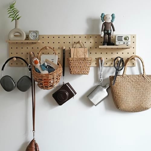 Wooden Pegboard Modular Display Organization Storage Wall Hooks Shelf (Birch Colored Finish-B) - Image 2