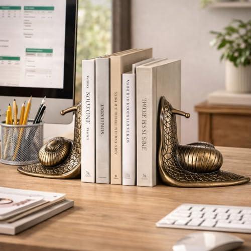 Snail Bookends, Vintage Bronze Resin Decorative Bookends for Shelves - Image 3