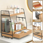 2-Tier Bathroom Counter Organizer with Drawer, Wood Counter Storage Shelf - Image 3