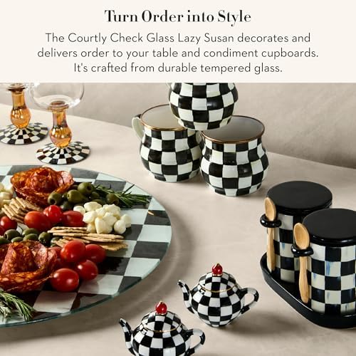 MACKENZIE-CHILDS Glass Lazy Susan, Black-and-White Courtly Check - Image 2