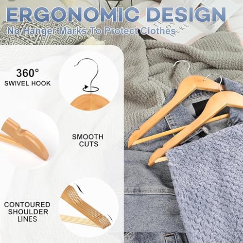 ZENOWICK Wooden Hangers 80 Pack, Heavy Duty Wood Hangers for Coats - Image 4