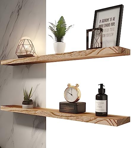 YYWUOJJ Wood Floating Shelves for Wall, Rustic Wall Shelves for Bedroom, Wall Mounted Floating Shelf, Set of 4 Light Walnut 36 Inch - Image 5