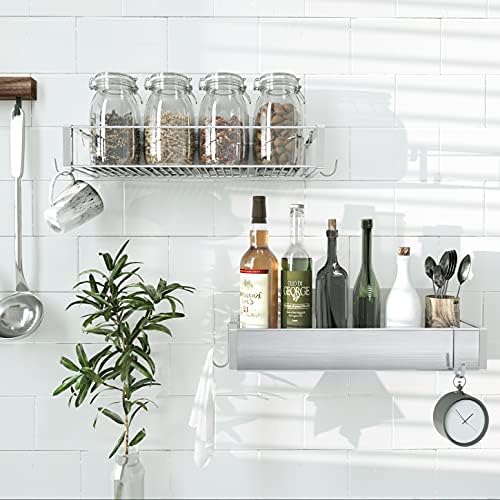 Bathroom Adhesive Shower Caddy Basket Shelf with Hooks, No Drilling Removable Bathroom Shelf Organizer,Stainless Steel Rustproof Shower Rack for Shampoo Storage, Sponge Holder-Silver - Image 4
