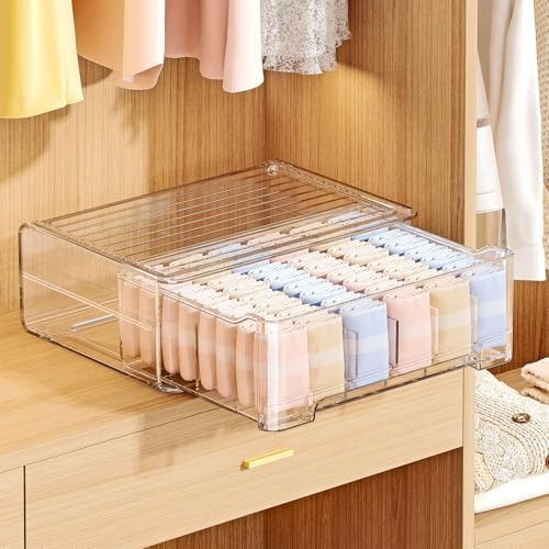 Underwear Drawer Organizer with Dividers, 24 Cell Stackable Sock Organizer for Closet, Plastic Underwear Storage Drawer for Closet, Bra Organizer for Baby Clothes, Panties, Belts, Ties, Scarf by MSHOMELYDIRECT