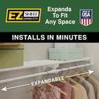 EZ SHELF Closet Shelf with Hanging Rod - 28-48” Expandable, White, Closet Shelves - Strong, Holds 200 lbs - DIY, Easy Install to 2 Side Walls - Alternative to Wire Shelving - Image 6