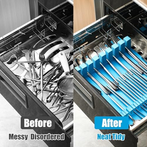 Teenyyou Zippered Flatware Storage Drawer Liner Silverware Storage Bag Tarnish Preventative Silver Organizer Cutlery Case Container Box Large Capacity Silverware Chest 15.75" x 11.02" x 3.94"(Blue) - Image 6