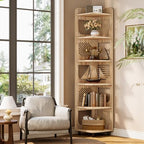 Tribesigns 6 Tiers Corner Shelf, Tall Skinny Corner Bookshelf Bookcase with Hollow Design, Farmhouse Narrow Display Shelf for Living Room, Bedroom, Small Space, Natural by Tribesigns