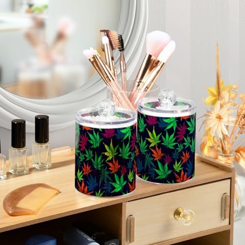 4 Pack Qtip Holder Dispenser with Lids, Marijuana Leaves Plastic Storage Containers,Bathroom Canisters Organizer for Cotton Ball, Cotton Swab, Cotton Round Pads, Floss 21215295 - Image 5