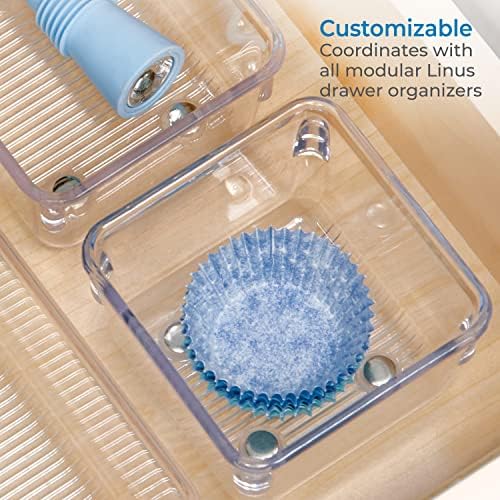 iDesign Linus Plastic Kitchen Drawer Organizer for Silverware, Spatulas, Cutlery, Gadgets, Office Supplies, Cosmetics, 4" x 4" x 3", Set of 2, Clear - Image 3
