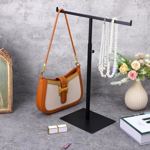 2 Pcs Black Purse Display Stand, Adjustable Height T Bar Tabletop Stainless Steel Handbag Holder for Jewelry Necklaces Organizer, Home Store Boutique Retail Decor - Image 7
