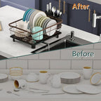 AIDERLY Metal Dish Drying Rack Automatic Drainage, Brown, Large - Image 5