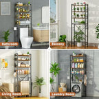 Over-The-Toilet Storage,4 Tier Adjustable Bathroom Organizers and Storage with Toilet Paper Holder and 9-Hooks,Toilet Rack for Cabinet Organizer,Fit Most Toilets(Rustic Brown) - Image 6