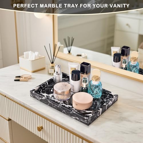 Marble Bathroom Tray for Countertop & Home Decor, Natural Decorative Marble Tray for Jewelry & Perfume Organizer, Luxury Stone Vanity Trays for Dresser, Kitchen Counter, 12" x 8", Black - Image 6
