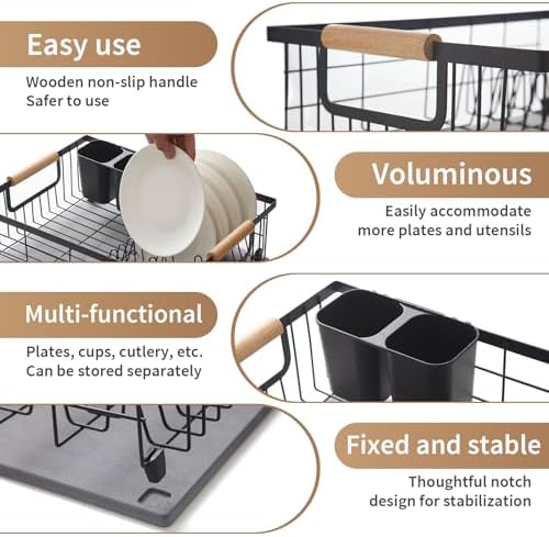 Stone Dish Drying Rack,Stainless Steel Frame & Diatomaceous Earth Dry Mat - Image 5