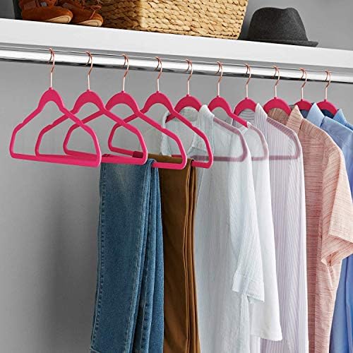VECELO Premium Velvet Suit Hangers Heavy Duty (100 Pack) - Non Slip & Space-Saving Clothes Hangers with 12 Finger Clips and 2 Tie Rack Excellent for Men and Women (Rose) - Image 5