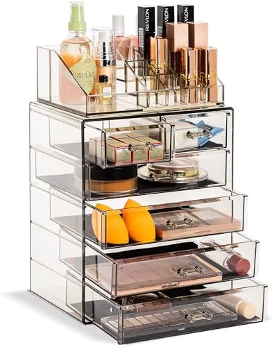 Sorbus Makeup Organizer, 6-Drawer Acrylic 2-Piece Set (Black Jewel) by Sorbus