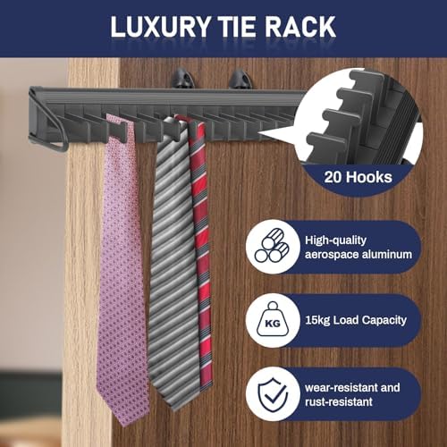 Sliding Tie Rack Hanger for Closet, 20 Tie Pull Out Belt Rack Organizer - Image 2