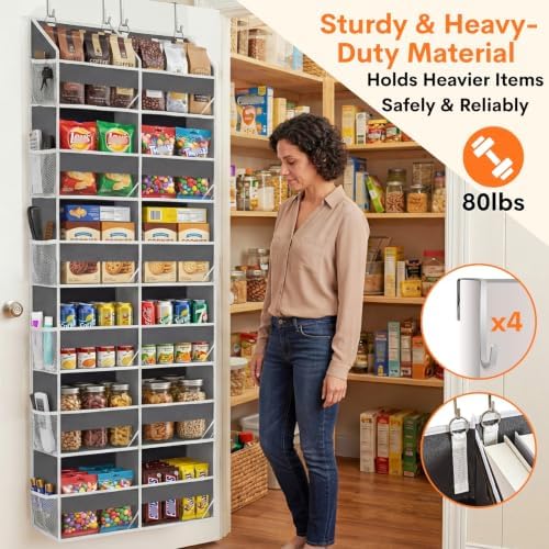 Over the Door Organizer 6 Tiers, Extra Large Behind Door Storage of 12 Compartments, 80 lbs Weight Capacity Hanging Storage Organizer with Clear Window Kids Toys, Shoes, Diapers, Room storage - Image 3