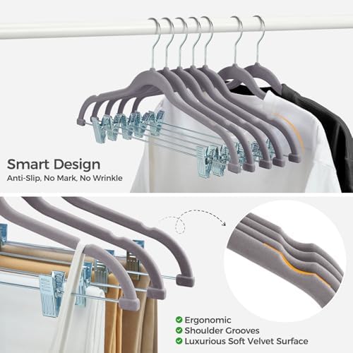 HOUSE DAY Velvet Pant Hangers with Adjudtable Clips 20 Pack, Gray - Image 5