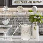 Marble Soap Dispenser, soap and Lotion Dispenser Bathroom, with Rust Proof Stainless Steel Pump Refillable for Kitchen Bathroom Countertop-Hand Lotion and Liquid Soap Dispenser-White - Image 2