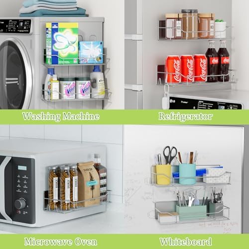 Magnetic Spice Rack for Refrigerator, 6 Pack Strong Magnet Spice Organizer with Paper Towel Holder, Utensil Holder, Moveable Magnetic Fridge Shelf for Kitchen Organization and Storage (Grey) - Image 6