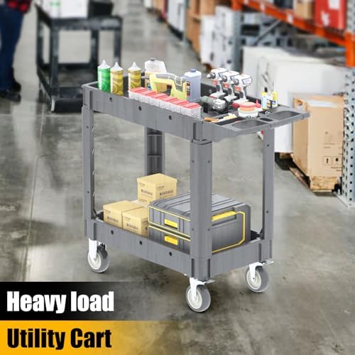 Utility Rolling Tool Cart, 40 x 17-Inch Plastic Rolling Carts, Huge Storage W/Deep 2-Shelf Heavy Duty Service Cart with Wheels, 550 lbs Capacity Organizer for Garage, Warehouse, Workshop - Image 2