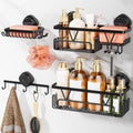 KEGII Shower Caddy Suction Cup, 4 Pack Suction Shower Shelf with Towel Rack No Drilling, Removable Shower Organizer with Hooks & Soap Holder, Space-Saving Bathroom Storage (Black) by KEGII