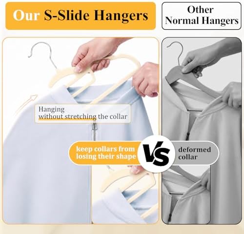 Velvet Hangers 50 Pack, S-Shaped and Stackable Felt Hanger(Ivory) - Image 4