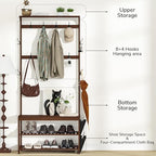 AMBIRD Hall Tree with bench and shoe storage, Entryway Bench with shoe storage, 6-in-1 Coat Rack with Cloth Bag and 12 Coat Hooks, Sturdy Bamboo Frame, Brown 31 * 15 * 70 Inches - Image 4
