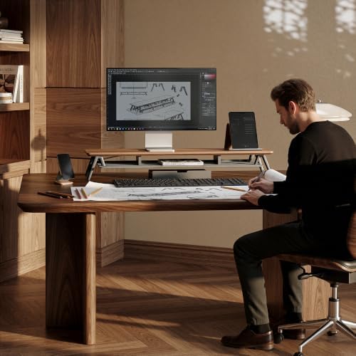Fenge Solid Wood Dual Monitor Stand with 2-Tier Storage - Image 2