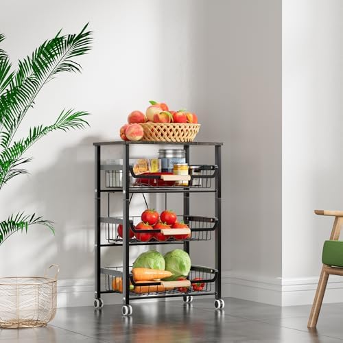 Fruit Vegetable Basket for Kitchen,4 Tier Pantry Organizers and Storage,Snack Organizer for Countertop,Pantry Cart,Metal Wire Storage Shelf Organizer Baskets for Kitchen, Pantry, Bathroom - Image 3