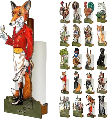 British Fun Toilet Roll Storage & Kitchen Towel Holder Wooden Stand | Equestrian Artwork Gift | Novelty Kitchen & Bathroom Decor | This Mr Fox Design is Sure to Impress with Style & Practicality. by Looprints