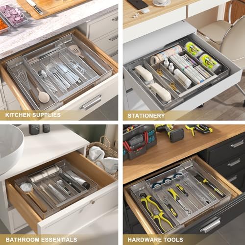 Sedegn Silverware Organizer Metal Mesh, Drawer Organizer, Utensil Cutlery Tray Expandable Flatware Organizer with 7 Compartment Silver 9.6"~16.1" x 13.8" - Image 6