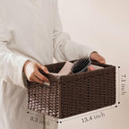 UBBCARE 3 Pack Wicker Basket, 13.4L×8.3H×7.1W inch Woven Paper Rope Storage Baskets for Shelves, Foldable Rectangular Storage Baskets with Handle, Storage Basket for Organizing, Dark Brown - Image 3