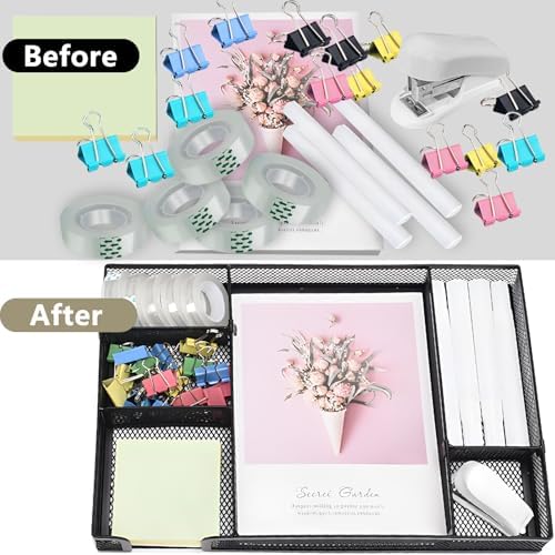 Black Desk Organizer Set, Office Supplies with Stapler and Tape Dispenser - Image 4