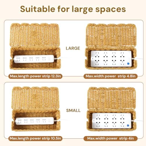 2Pcs Scalloped Edge Cable Management Box, Handmade Rattan Cord Organizer - Image 5