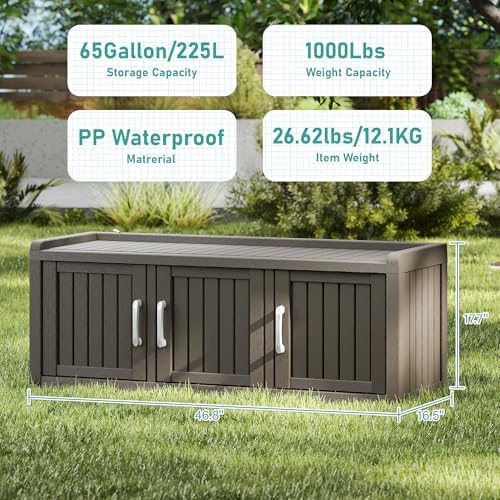 2-Tier Storage Bench, Waterproof UV-Resistant Outdoor Shoe Storage Cabinet with 3 Doors & Adjustable Shelves for Indoor Outdoor Entryway, Hallway, Living Room (Grey) - Image 3