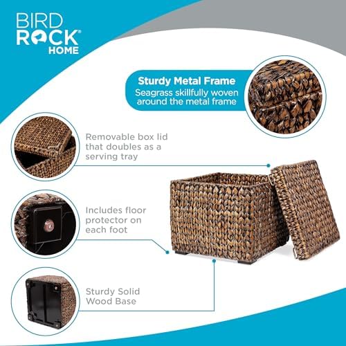 BIRDROCK HOME Large Storage Box with Lid - 18"x17" Handwoven Seagrass Storage Baskets for Home Organizing - Sturdy Metal Frame Wicker Basket with Lid for Living Room, Office & Bathroom - Image 4