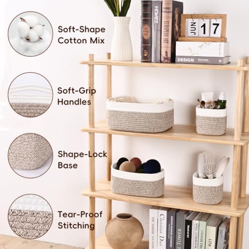 4 Pack Storage Baskets for Shelves, Cotton Rope Small Storage Bins - Image 5