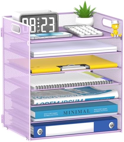 7 Tier Paper Organizer for Desk with Mesh Letter Trays and Handle Purple by Unknown