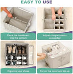 2 Pack Under Bed Shoe Storage Organizer, 16-Compartment Foldable Shoe Storage Boxes with Adjustable Dividers & Clear PVC Lid, Sneakers, Heels, Boots & Sandals Organizer for Closet, Off White - Image 4