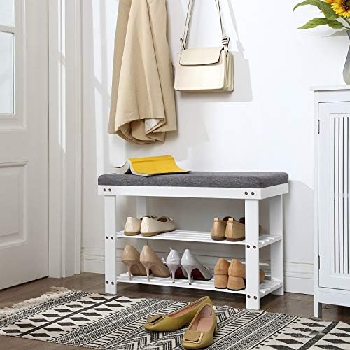 SONGMICS Bamboo Shoe Bench, 3-Tier Shoe Rack, 11.9 x 28.3 x 19.2 Inches - Image 2