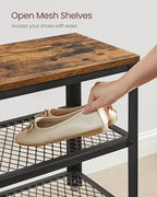 VASAGLE 3-Tier Shoe Rack, Storage Bench with Metal Mesh Shelves and Seat - Image 6