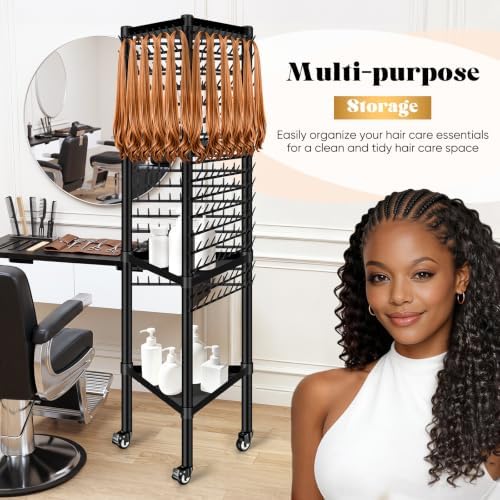 GADFISH Braiding Hair Rack Standing Hair Extension Holder Hanger, 420 Pegs 3-side Rack for Braiding Separator Display Stand (Black) - Image 2